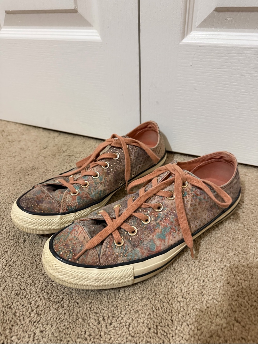Women’s converse Low-Top converse copper orange teal Print Canvas Sneakers